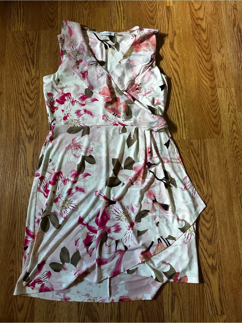 Calvin Klein sleeveless Floral Dress - Pink & White